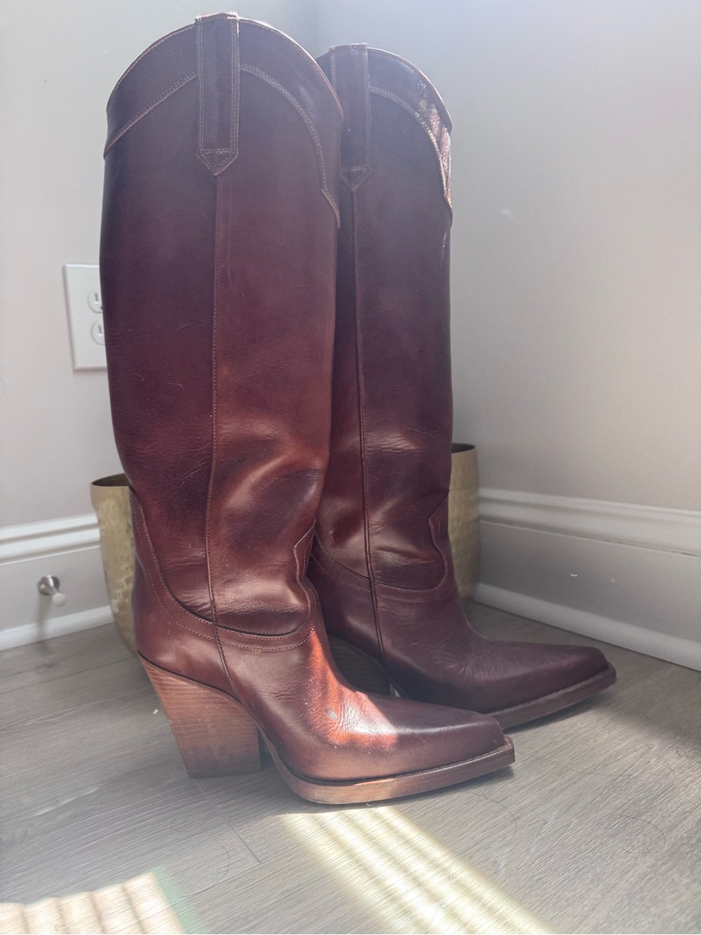 Paris Texas Brown Leather Knee-High Heeled Boots